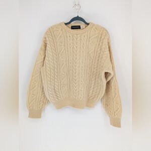 Vintage Christopher Hayes Pure New Wool Cable Knit Crew Neck Sweater Size Large